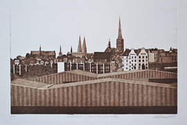 Peter Hellmundt, Lübeck-Ansicht von Osten, 1982 © Hansestadt Lübeck, Kulturbüro