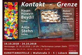 Plakat Antje Stehn und Hasan H. Beydil: Kontakt - Grenze - Kunsttankstelle Lübeck