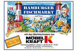 Plakat Hamburger Fischmarkt 2019 bei Möbel Kraft in Bad Segeberg