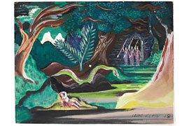 César Klein, Entwurf zu DIE ZAUBERFLÖTE von W. A. Mozart, Berlin 1928 © VG Bild-Kunst, Bonn 2022