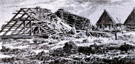 Niendorfer Häuser nach der Sturmflut 1872, Holzschnitt