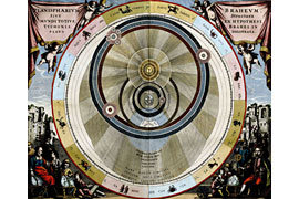 Aufbau unseres Sonnensystems nach Tycho Brahe (1546 – 1601) © Eutiner Landesbibliothek; Andreas Cellarius: Planishærivm Brahevm (Amsterdam, 1660)