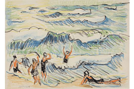 Max Pechstein, „Badeleben 20“, 1926, Farbstift (außen) © Pechstein 2025 Hamburg/Berlin