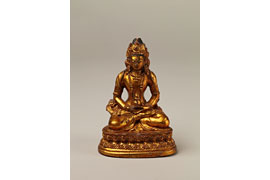 Kleinplastik des Buddha Amitayus, Ton, vergoldet, Tibet19. Jahrhundert © Sammlung Kulturen der Welt, Lübeck